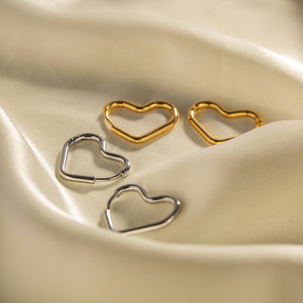 French Style Earrings Stainless Steel Plated18K Gold Heart Earrings Versatile Earrings for Women