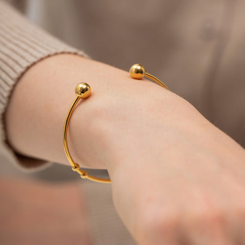 18K Gold-Tone Beaded Cuff Stainless Steel Bracelet with beaded design details