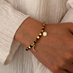 B0294 Crescent Moon Inlaid Zircon Beaded Fashion Bracelet