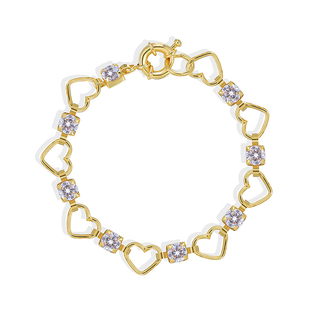 B0188 Fashion Hollow Heart Bracelet for Women Copper Gold Plated Zircon Heart