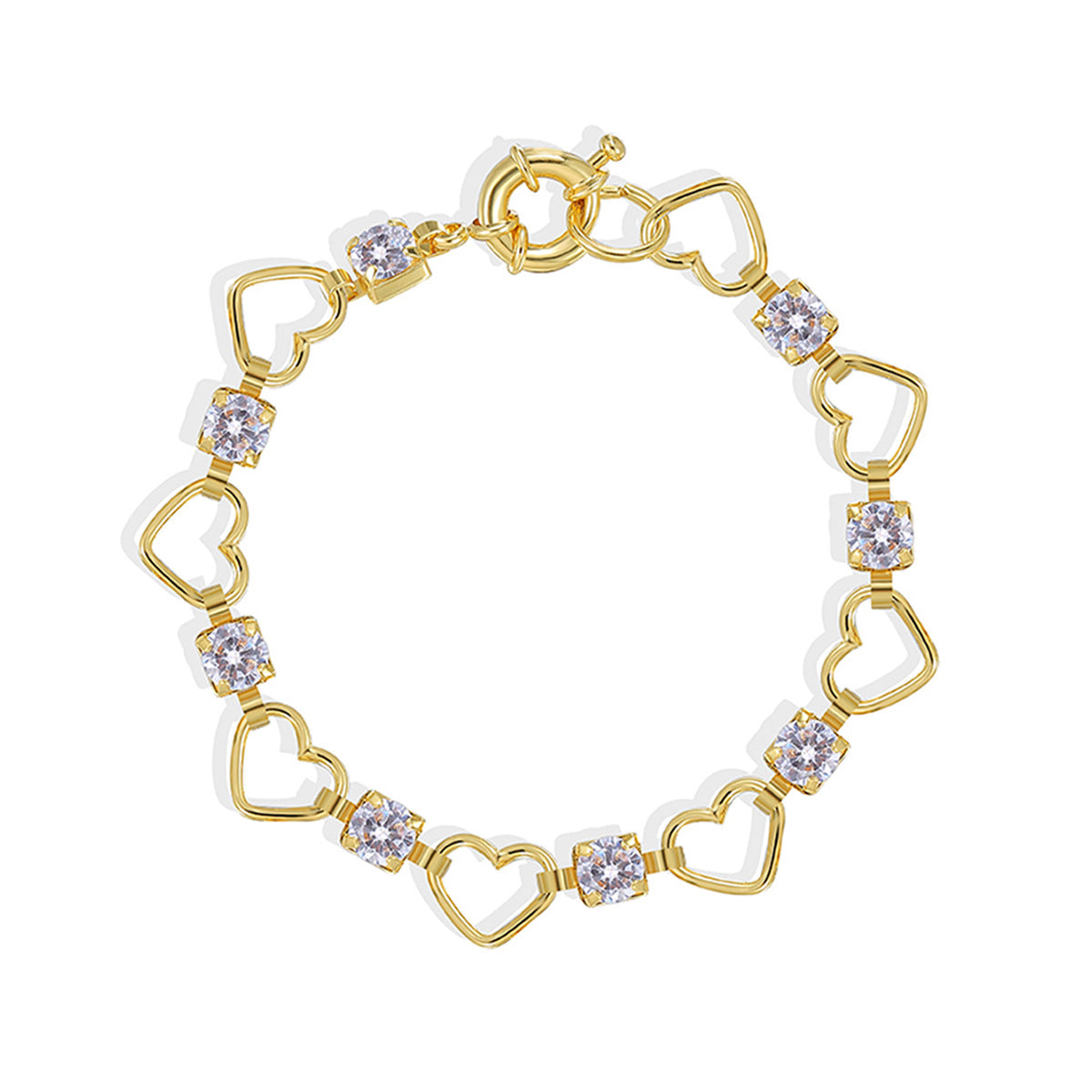 B0188 Fashion Hollow Heart Bracelet for Women Copper Gold Plated Zircon Heart