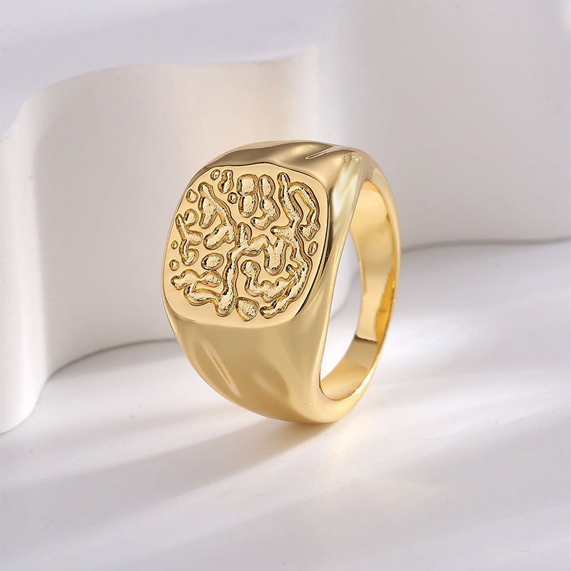Gold-Plated Brass Asymmetric Ring with Minimalist Detail with asymmetric design details
