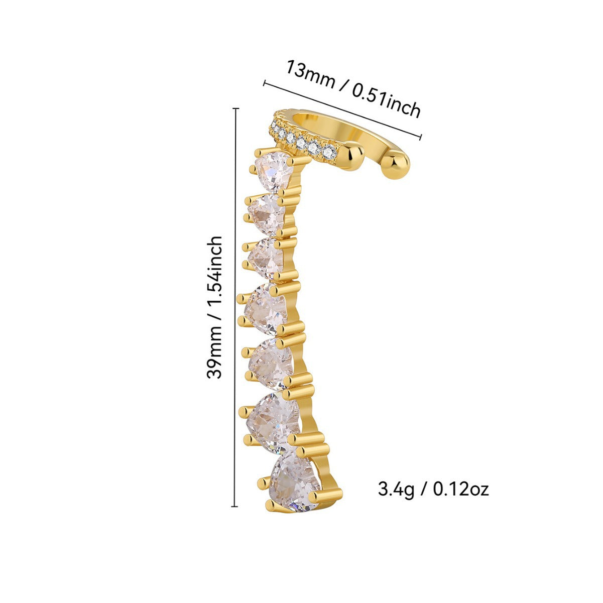 E0714 Fashion High-End Design Heart-Shaped Zircon Full Ear Clip for Women Brass Gold-Plated Vintage Earrings