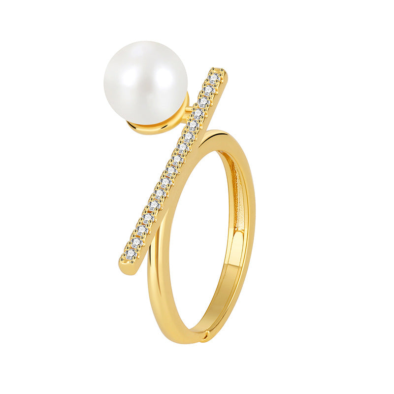 R0592 Simple Single Row Zircon Ring for Women Bohemian Vintage Elegant Shell Pearl