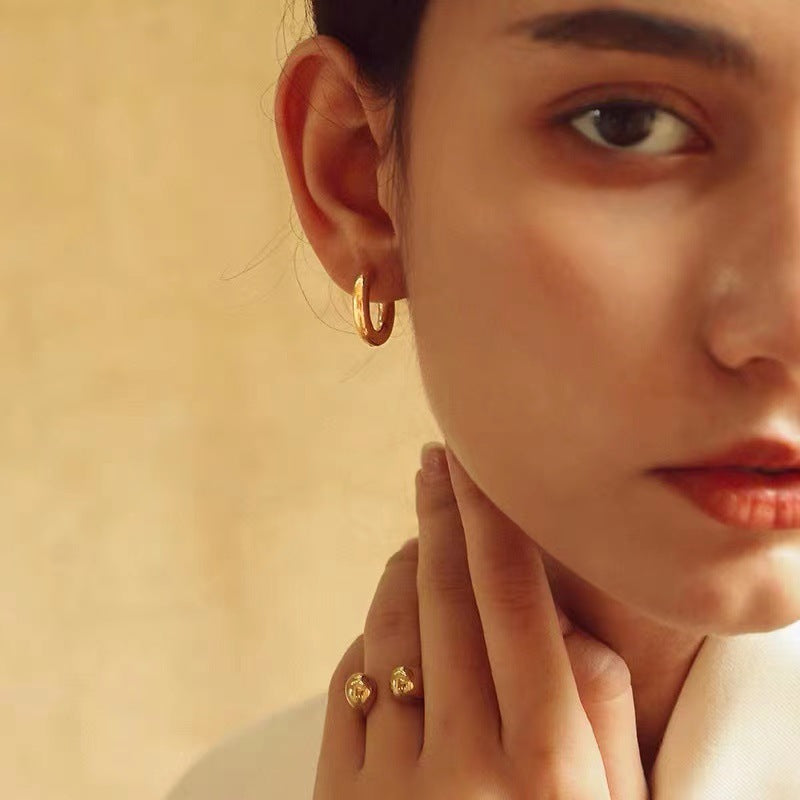 2H Fashionable Simple  Earrings Studs 18K Gold Stainless Steel Geometric Earrings Jewelry for Women