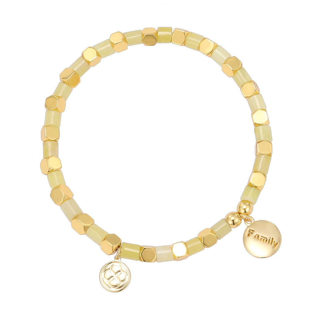 B0263 Family Engraved Round Copper Plated Sign14k Gold Fashion Beaded Trendy Bracelet