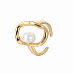 R0110 French Fashion Adjustable Ring Personality Open Ring Design Shell Pearl Ring for Women