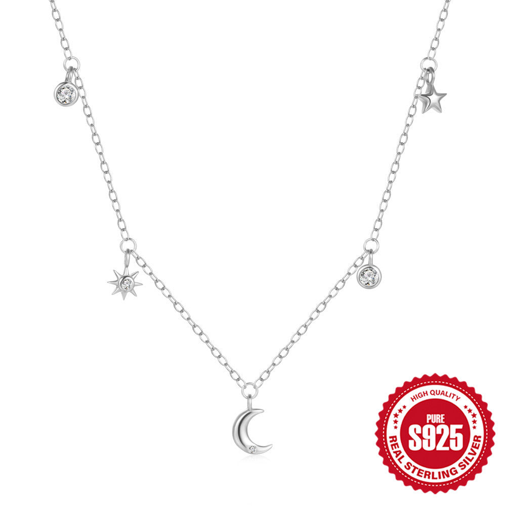 Sterling Silver Star Moon Diamond Necklace Stacked Collarbone Chain