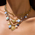 2H Turquoise Natural Stone Heart Necklace Collarbone Chain Stainless Steel Jewelry for Women