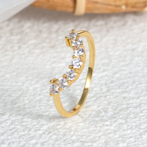 18K Gold-Plated Brass C-Shaped CZ Ring with cubic zirconia design details