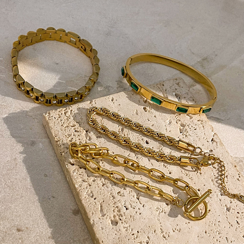 2H Stainless Steel Zircon Bracelet Bangle Plain Band18k Gold-plated Item