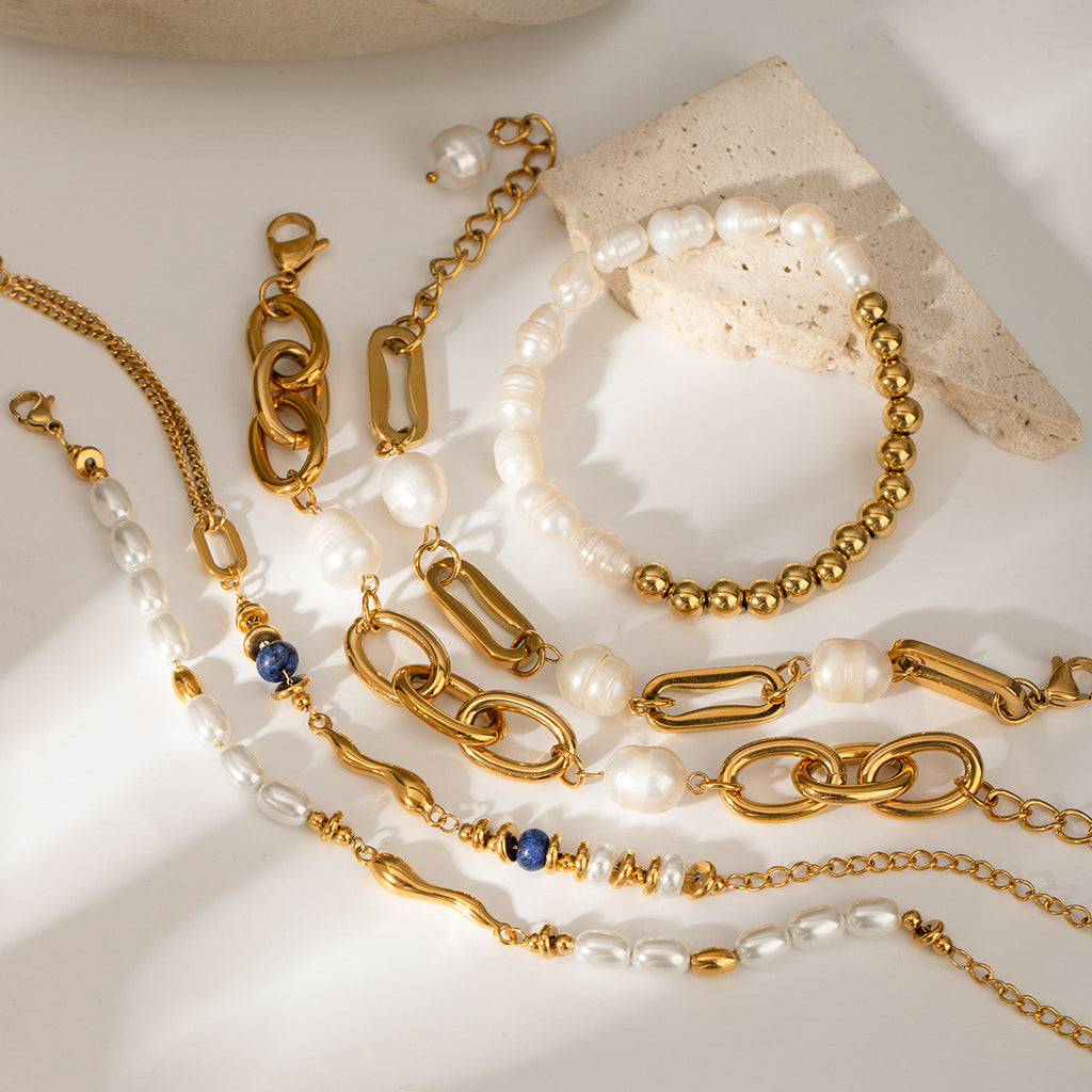 Stainless Steel Jewelry Non-Fading Pearl Bracelet Gold Plated