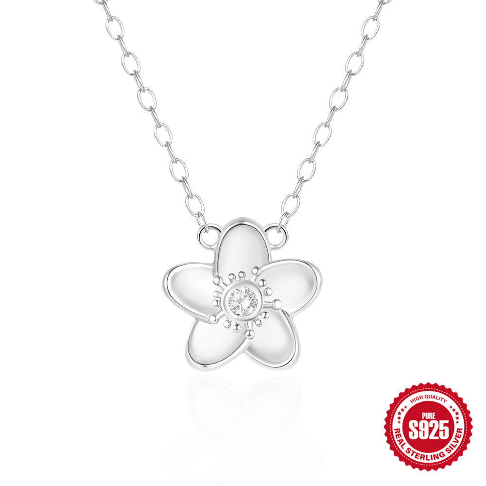 Sterling Silver Flower Zircon Necklace Collarbone Chain