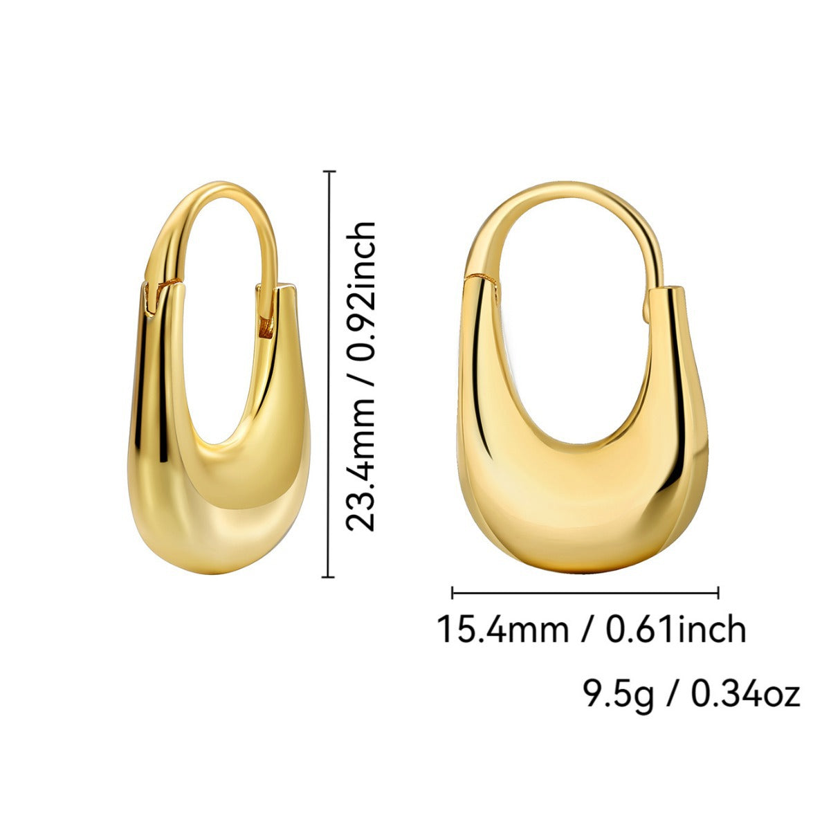 E0684 Elegant and Simple U Shaped Glossy Earrings for Women, Brass Gold-Plated, Vintage Versatile, Minimalist Large Earrings