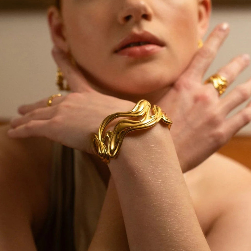 2H Stainless Steel Exaggerated Bracelet Open Bangle18k Goldware