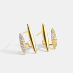 E0104Pointed Double-Layer Earrings for Women Silver Needle Metal Ear Jewelry Micro-Inlaid Earrings Trendy Fashion