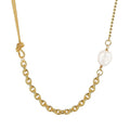Gold-Plated Brass Shell Pearl Necklace with Chain Detail for private-label fashion jewelry buyers