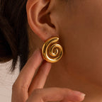 Trendy New18K gold Stainless Steel Rotating Pattern Threaded Earrings Stainless Steel Earrings Women's Earrings Jewelry