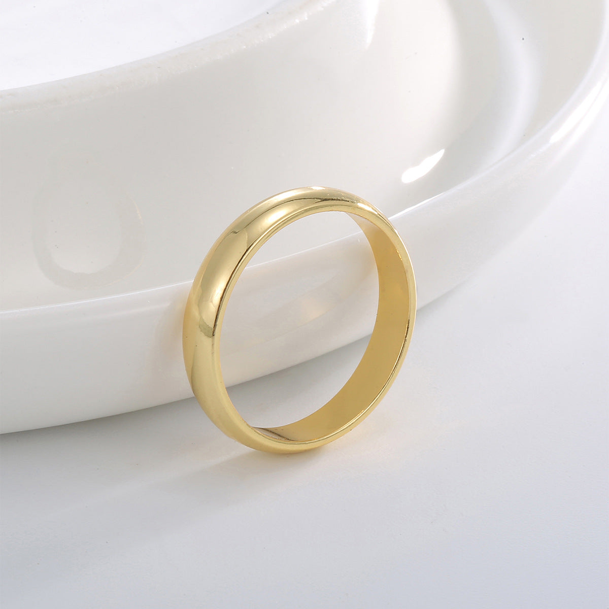 R0715 Minimalist Design Smooth Ring for Women Gold-Plated Personality Band