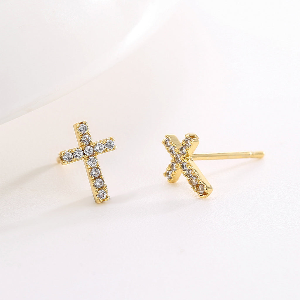 E0754 Retro Fashion Design Earrings for Women Hot Sale Cross Zirconia Stud Earrings