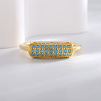 R0334 Personalized Fashion Minimalist Dense Blue Turquoise Ring for Women Copper Plated with Real Gold Elegant Versatile