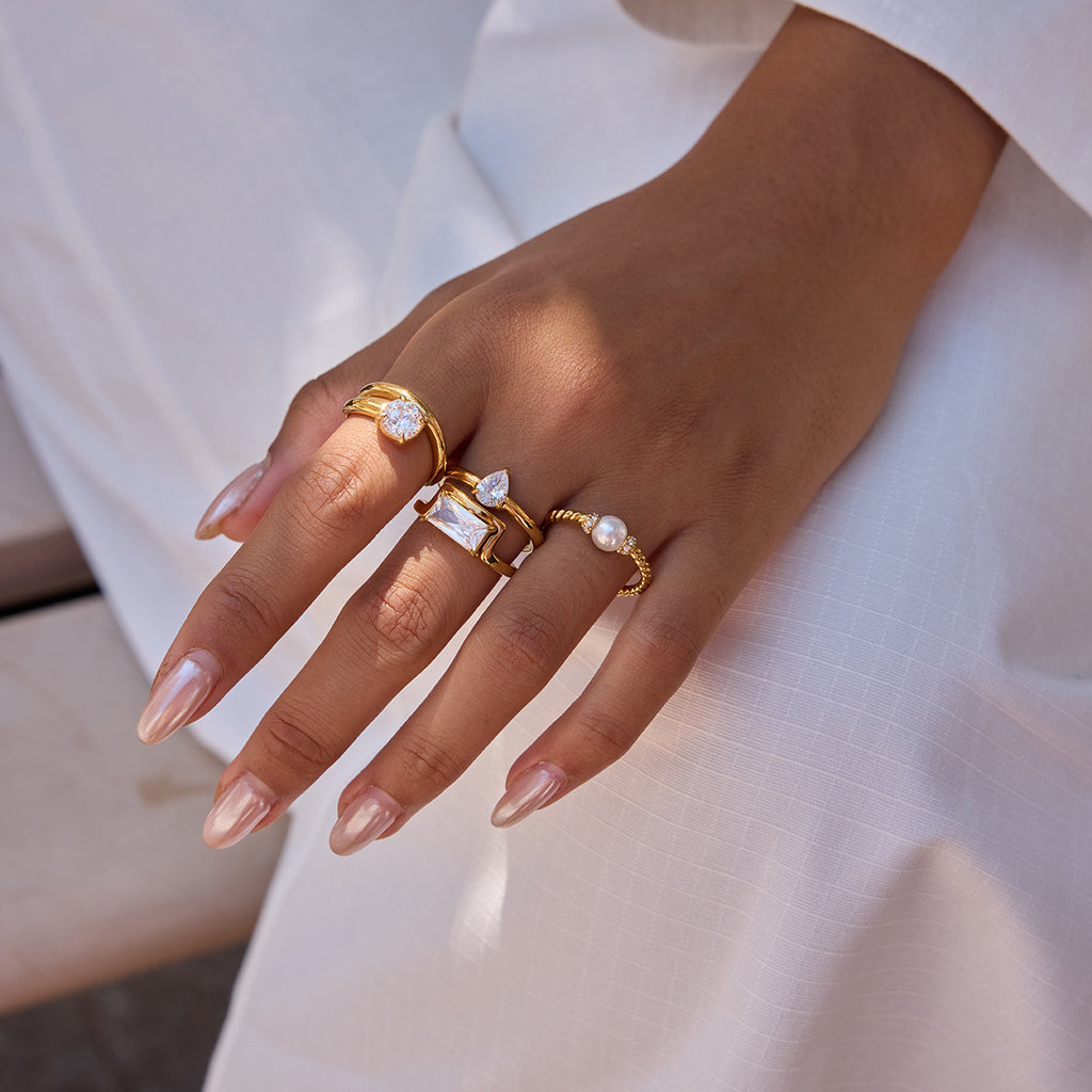 Stainless Steel Zircon Pearl Ring Non-Fading Jewelry for Women