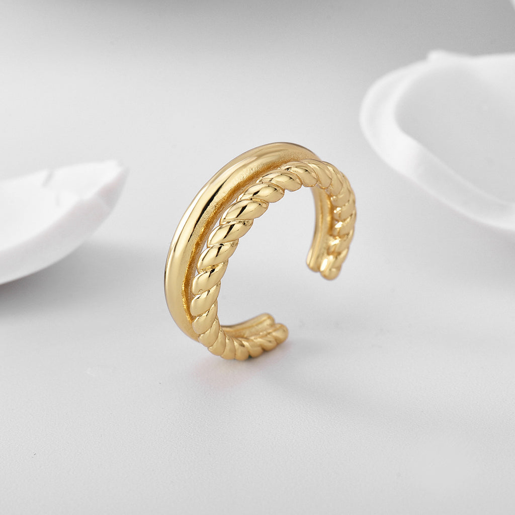 R0193 Twist Ring Open Copper Plated18K Gold Double Layer Ring Fashion Metal Hemp Rope Ring