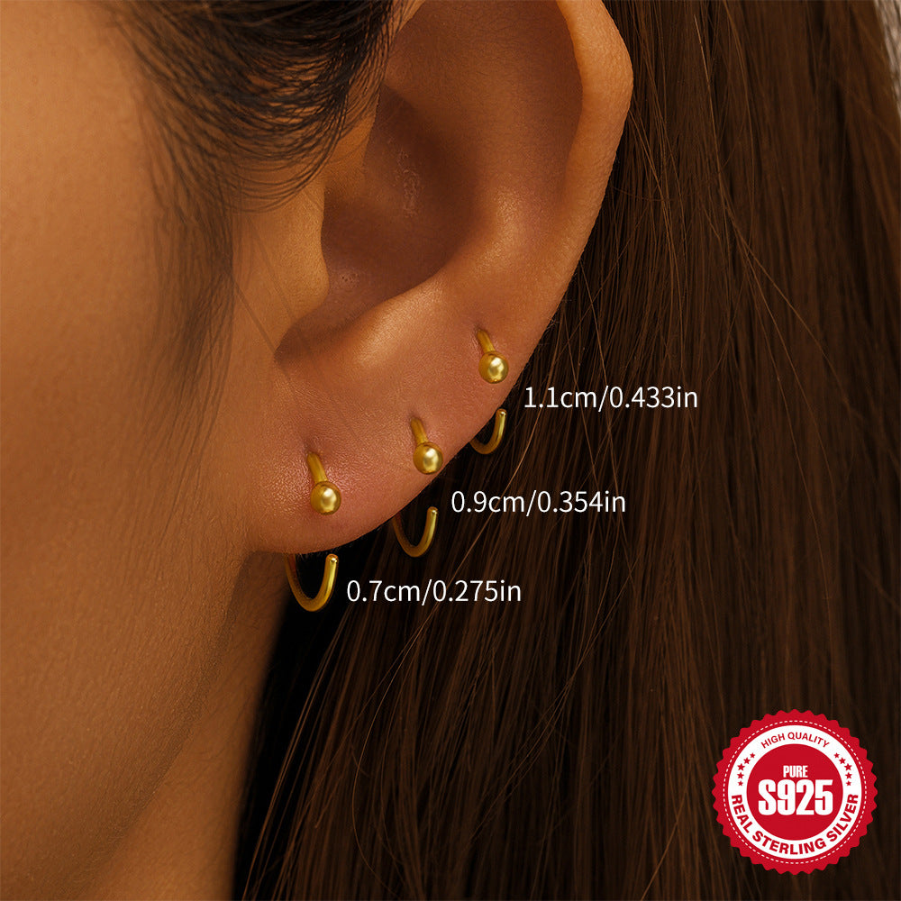 New S925Sterling Silver C Four-Prong Diamond-Studded Piercing Threader Ear Clip Earrings Set Hot-Selling Creative Earrings