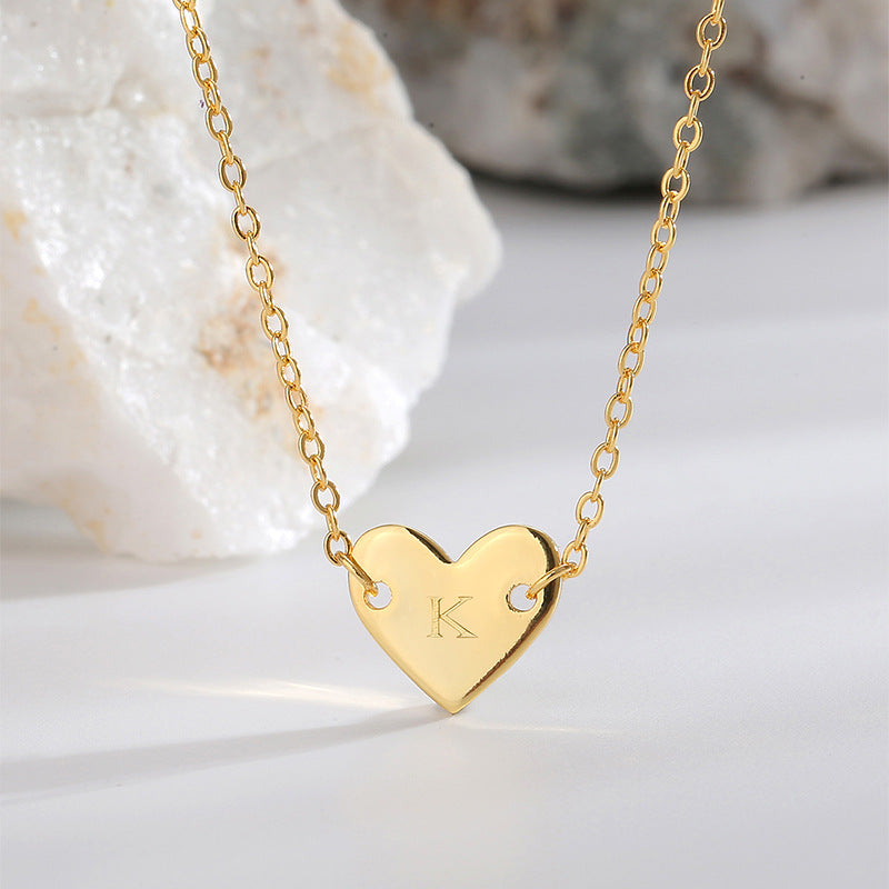 N0287 Elegant Simple Fashion Heart Necklace for Women Brass Gold Plated26English Letter Heart-shaped Collarbone Chain