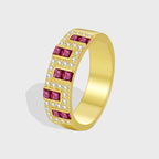 Gold-Plated Brass Square Red CZ Ring with Cubic zirconia Detail featuring cubic zirconia detailing
