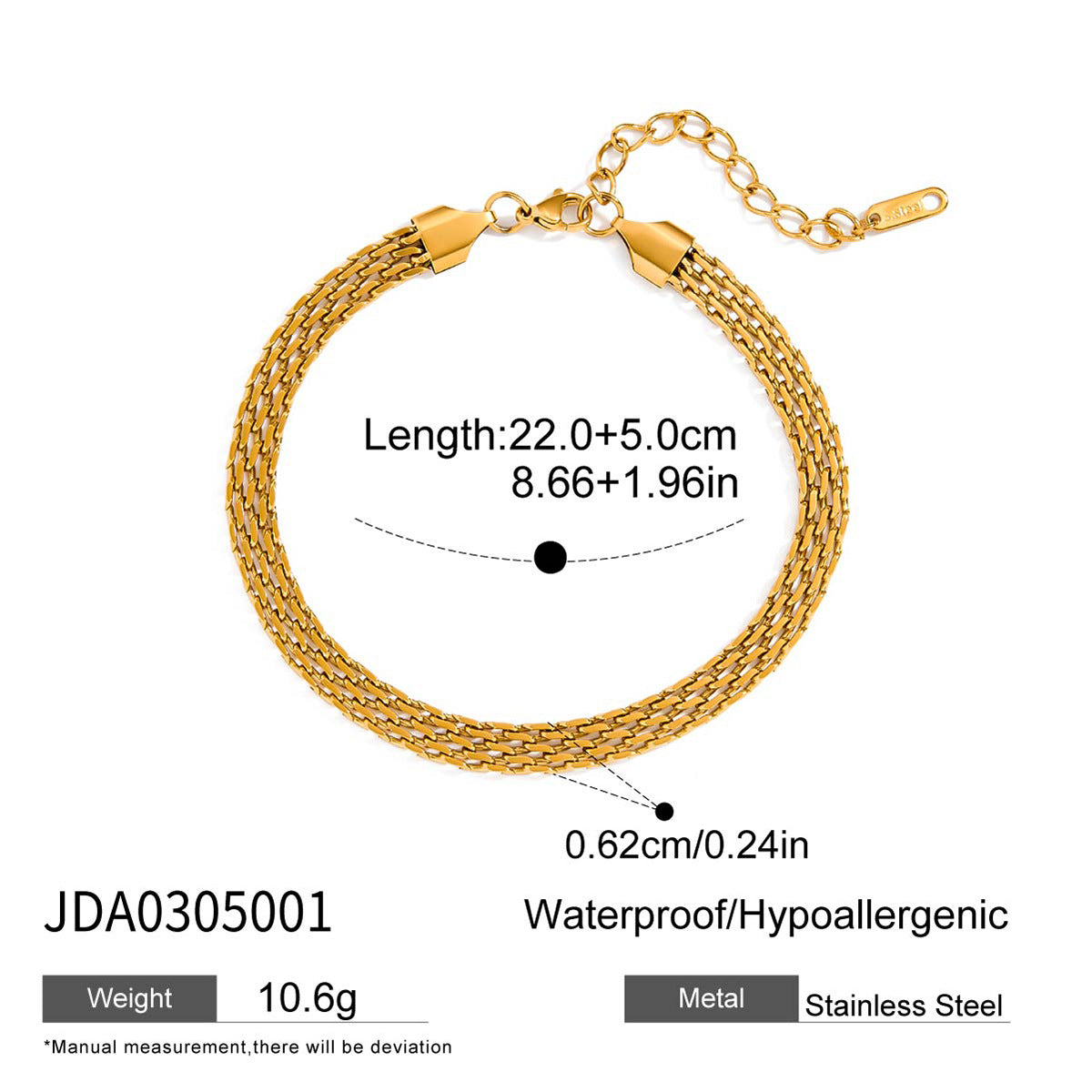 2H Stainless Steel Gold Anklet No Need to Remove for Bathing Girl's Foot Jewelry Non-Fading