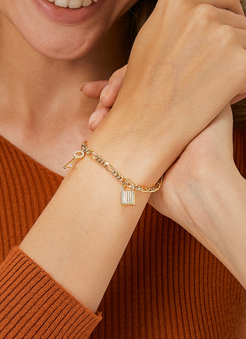 B0093 gold Key Matching Lock Bracelet for Women Simple Style