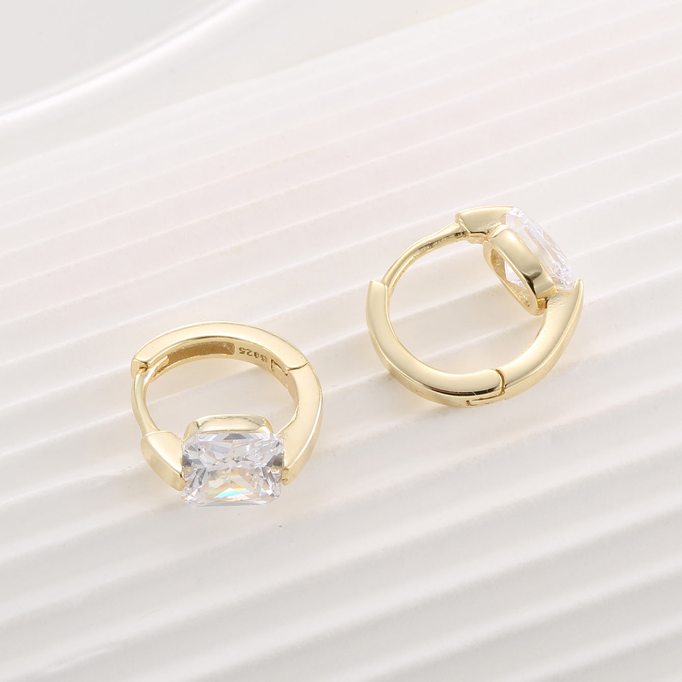 SE0128 S925Silver plating14K Gold Fashion Design Square Large Zircon Earrings for Women Minimalist Ear Jewelry