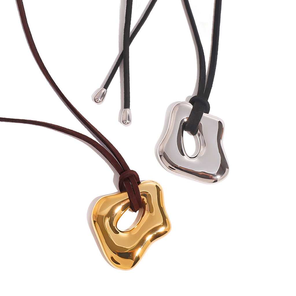 Stainless Steel Irregular Liquid Smooth Hollow Pendant Necklace Personality Fashion Choker Jewelry