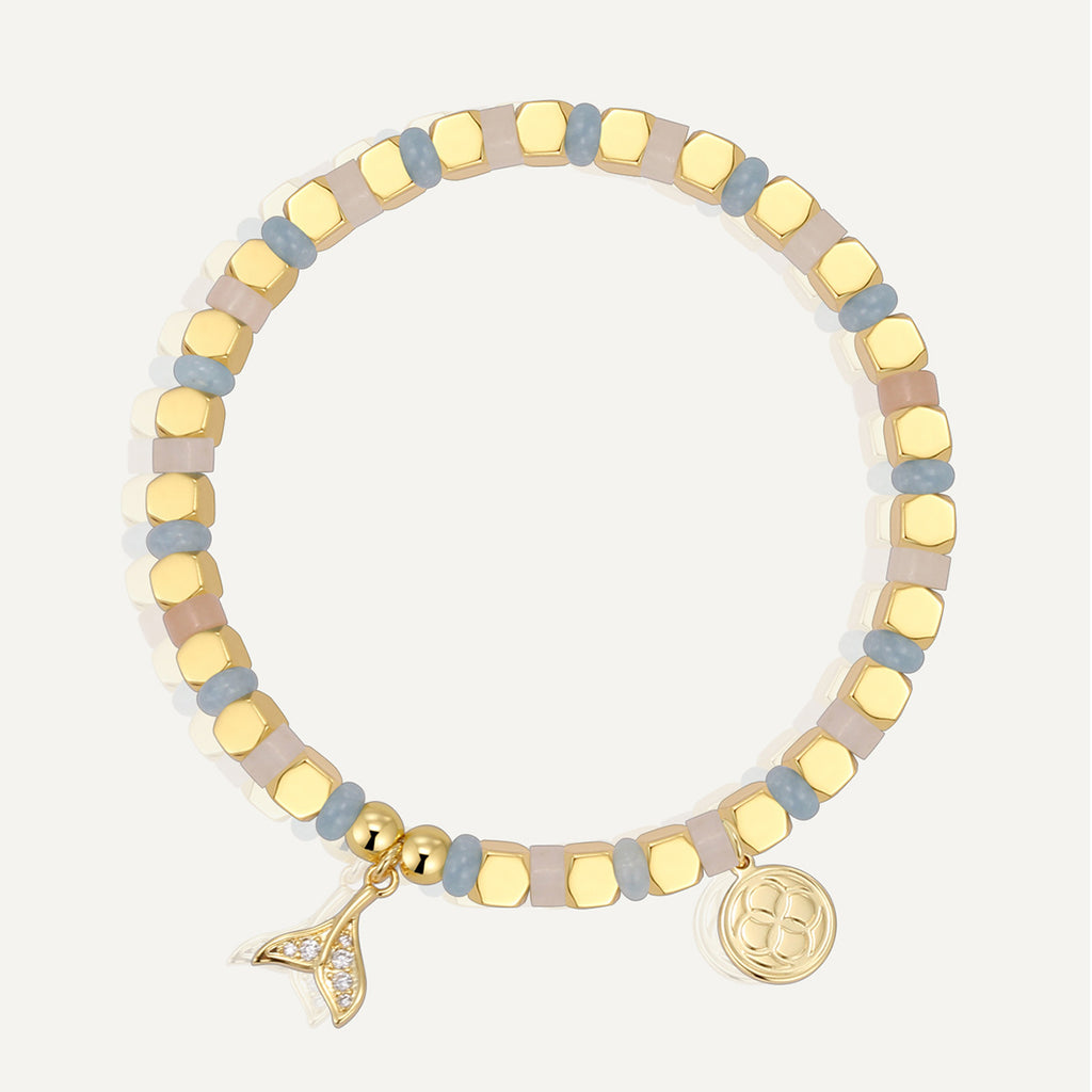 B0298 Fashion Leaf Inlaid Zircon Bracelet Daily Chalcedony Stone Beaded