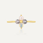 R0694 Elegant Fashion Design Ring Four-Leaf Clover Inlaid with Zircon and Shell Pearl Gold Plated