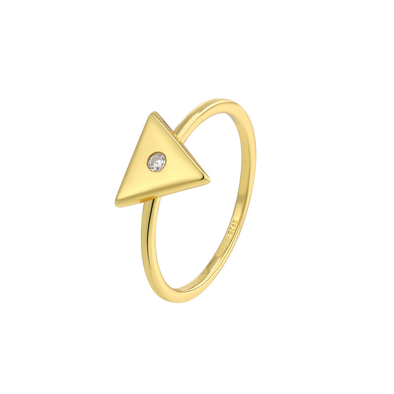 SR0024 S925Silver Geometric Triangle Glossy Ring for Women