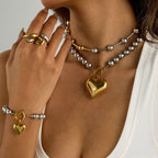 Color Matching Jewelry Stainless Steel Love Heart Necklace Ring Non-Fading Earrings