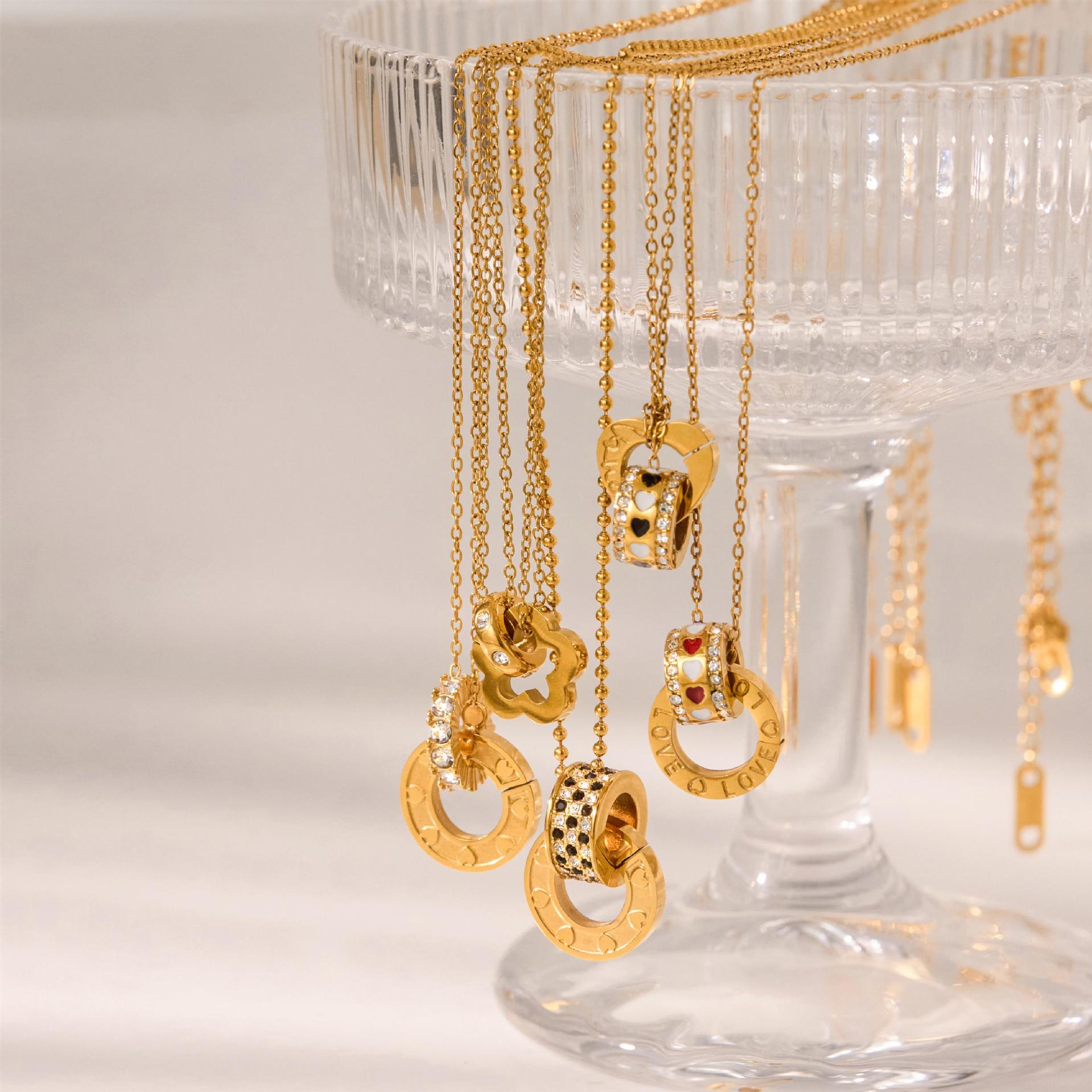 Rhinestone Circle Bead Necklace Accessories for Women Collarbone Chain Non-Fading Stainless Steel Jewelry