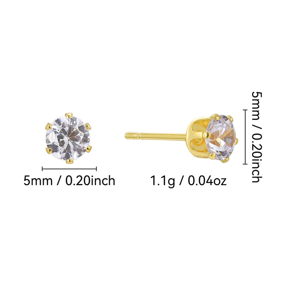 E0778 Design Earrings for Women, Brass Gold-Plated, Simple Crown Base with Zirconia Studs