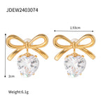 Stainless Steel Bow Necklace Zircon Stud Earrings Ring18k Gold accessories