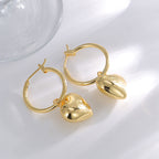 E0793 Metallic Glossy Heart-Shaped Earrings for Women Copper Plated18K Gold Fashion Simple Heart Earrings