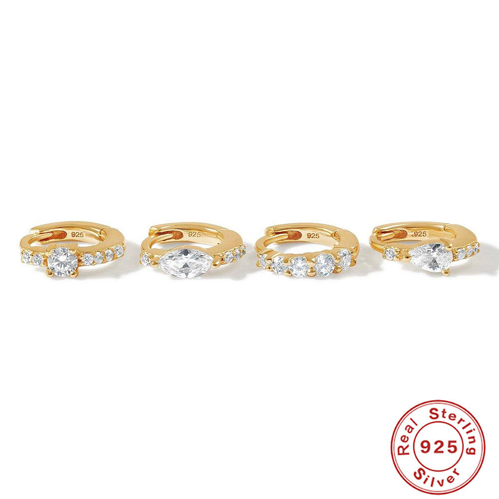 S925Pure Silver Luxurious Diamond-Studded Hoop Earrings Korean Style Earrings