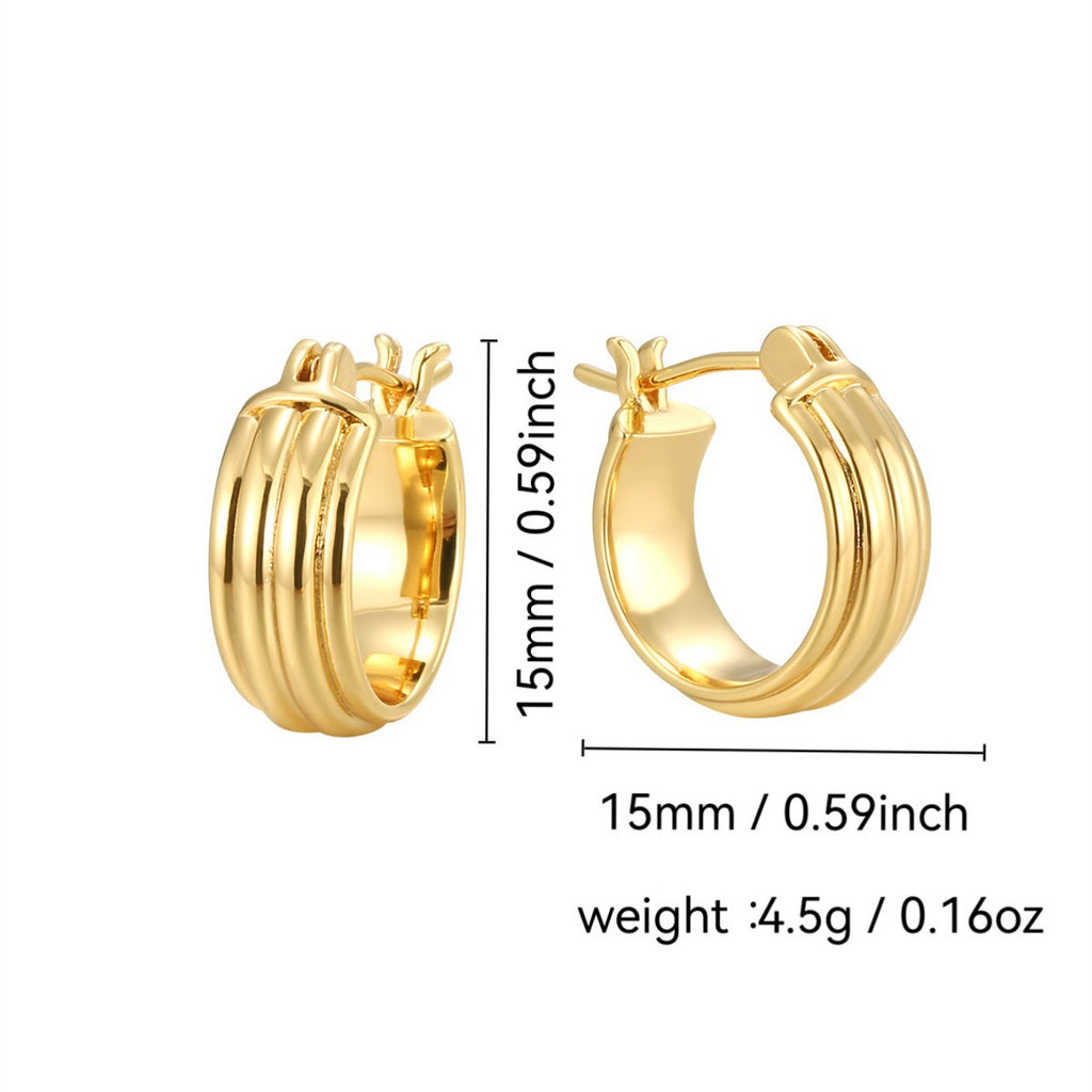 E0251 Three-layer Glossy Gold-plated Earrings for Women, Simple and Lazy Style Design Earrings