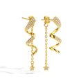 Gold-Plated Brass Star Spiral Earrings with a twisted design profile