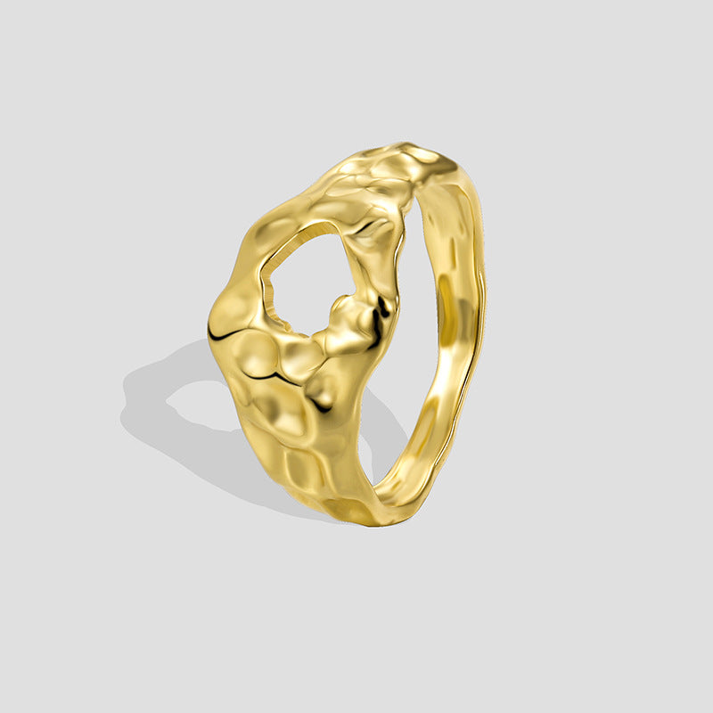 R0471 Exaggerated Irregular Concave-Convex Surface Design Ring for Women Brass Gold-Plated Ring