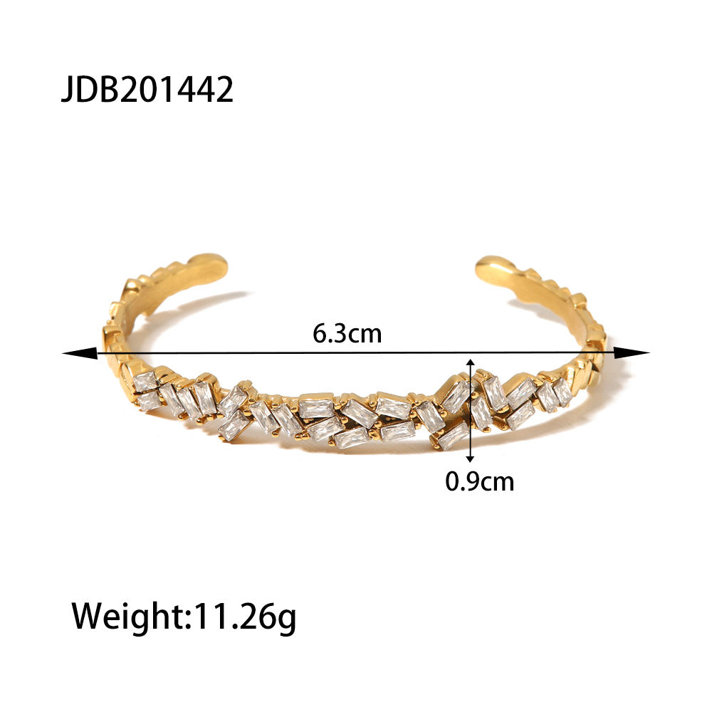 Stainless Steel Zircon Bracelet Open Bangle Non-Fading