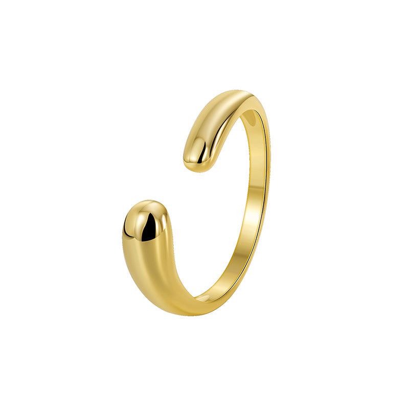 R0464 Fashion Minimalist Smooth Ring for Women Copper Plated with Real Gold Cool Open Adjustable Ring