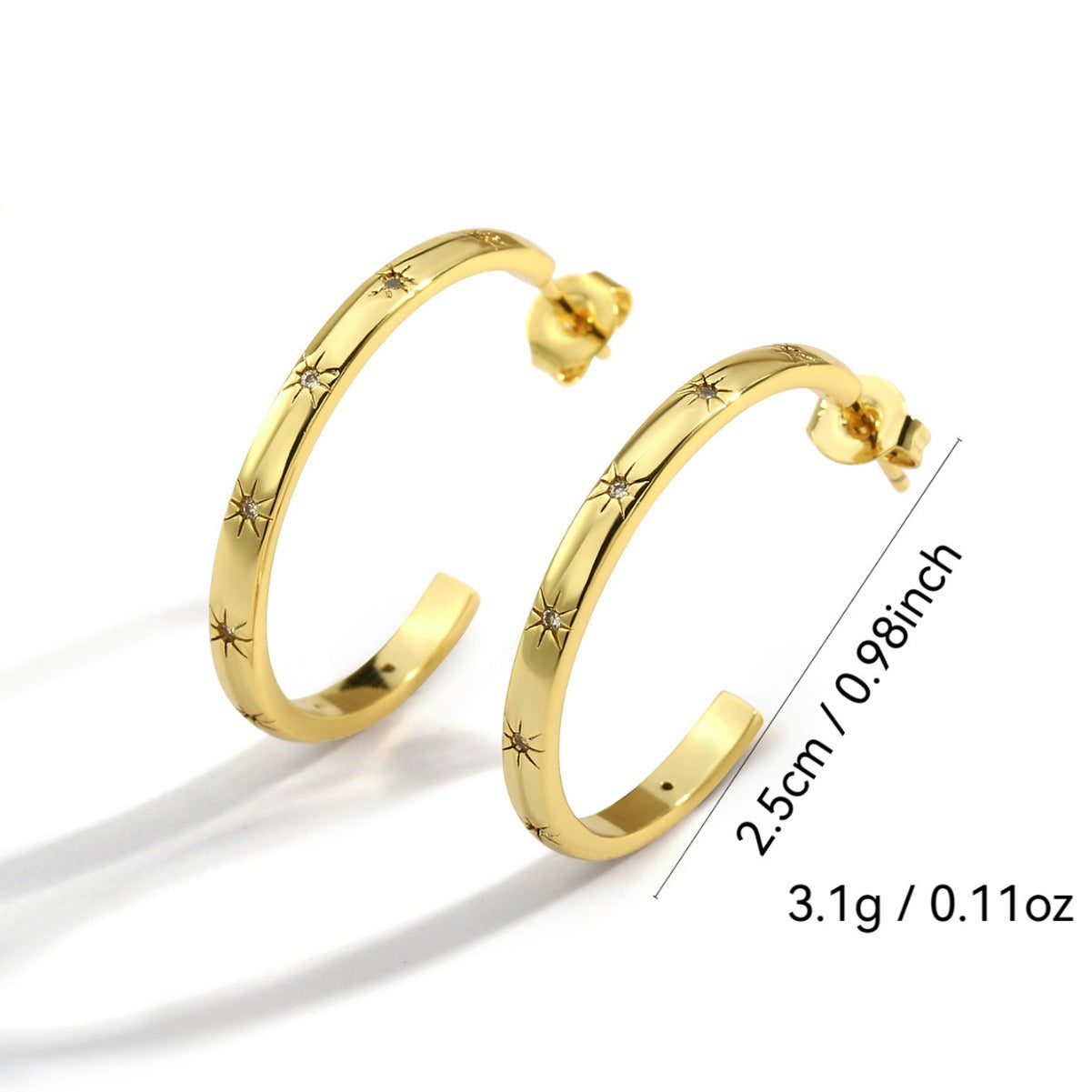 E0046Exaggerated gold Circle Star Earrings for Women with Inlaid Diamonds Round Hoop Earrings