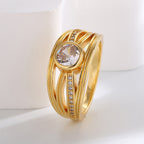 R0319 Fashion Hollow Zircon Ring for Women Brass Gold-Plated Simple Minimalist Ring